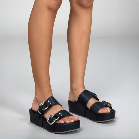 Dolce Vita Black Double Buckle Sandals - Picture 1 of 7